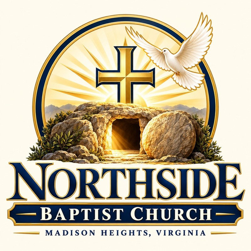 Northside Baptist Church logo: a cross above an empty tomb with a dove
